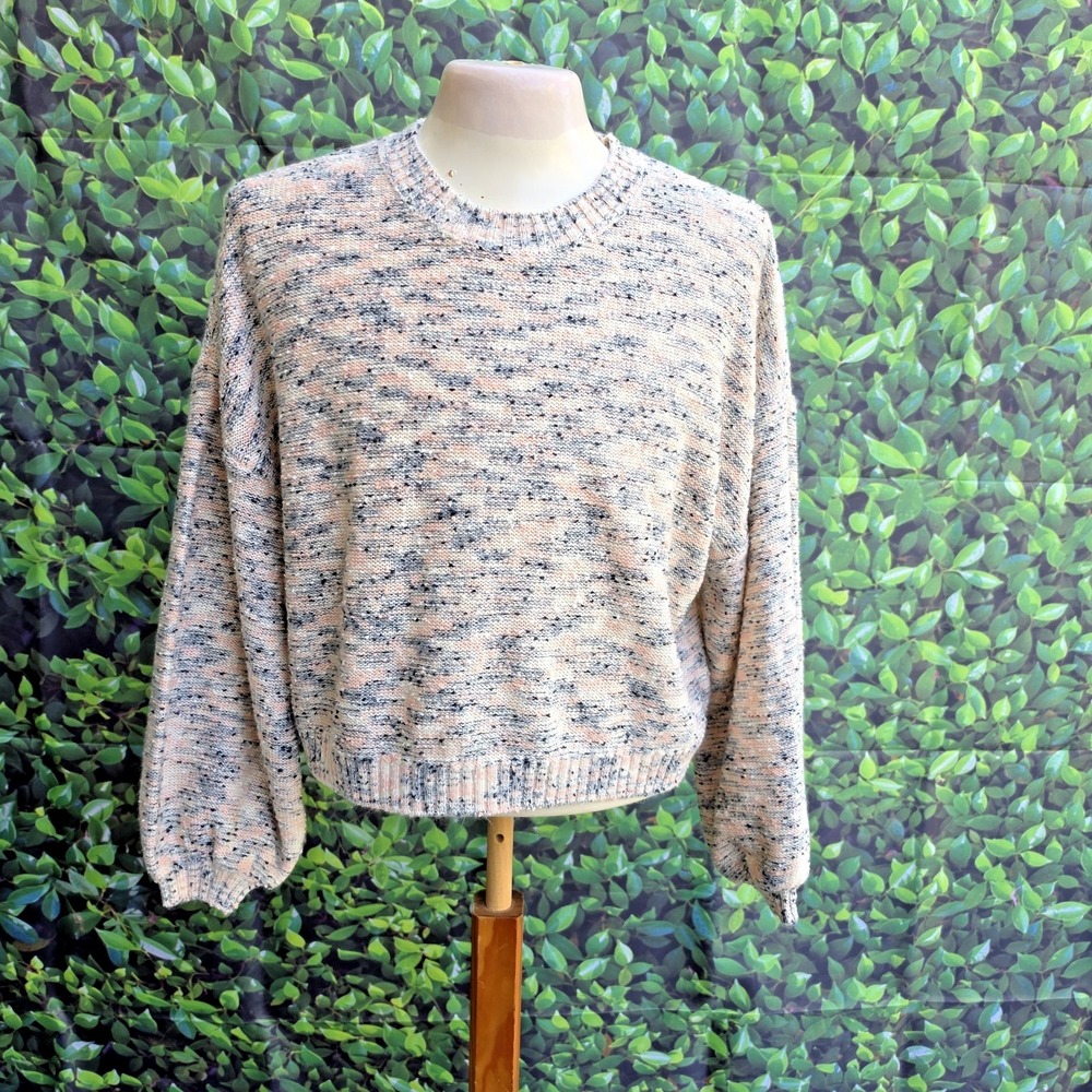 Billabong Marled Knit Cropped Sweater Balloon Sleeve Women's Medium Boho